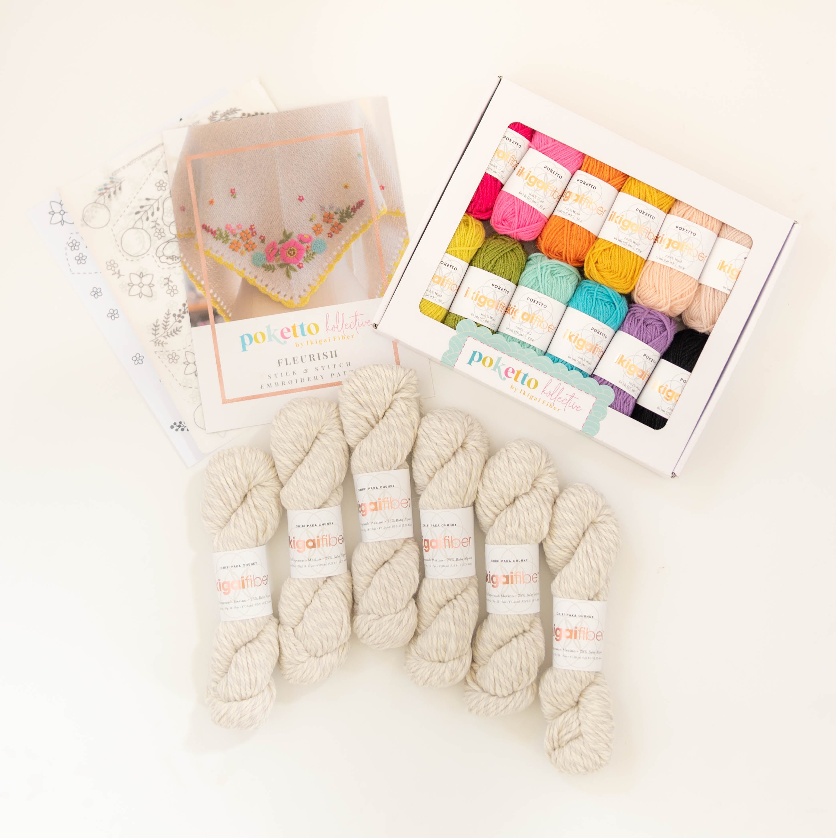 Fleurish Shawlette Knitting Kit and Embroidery Bundle