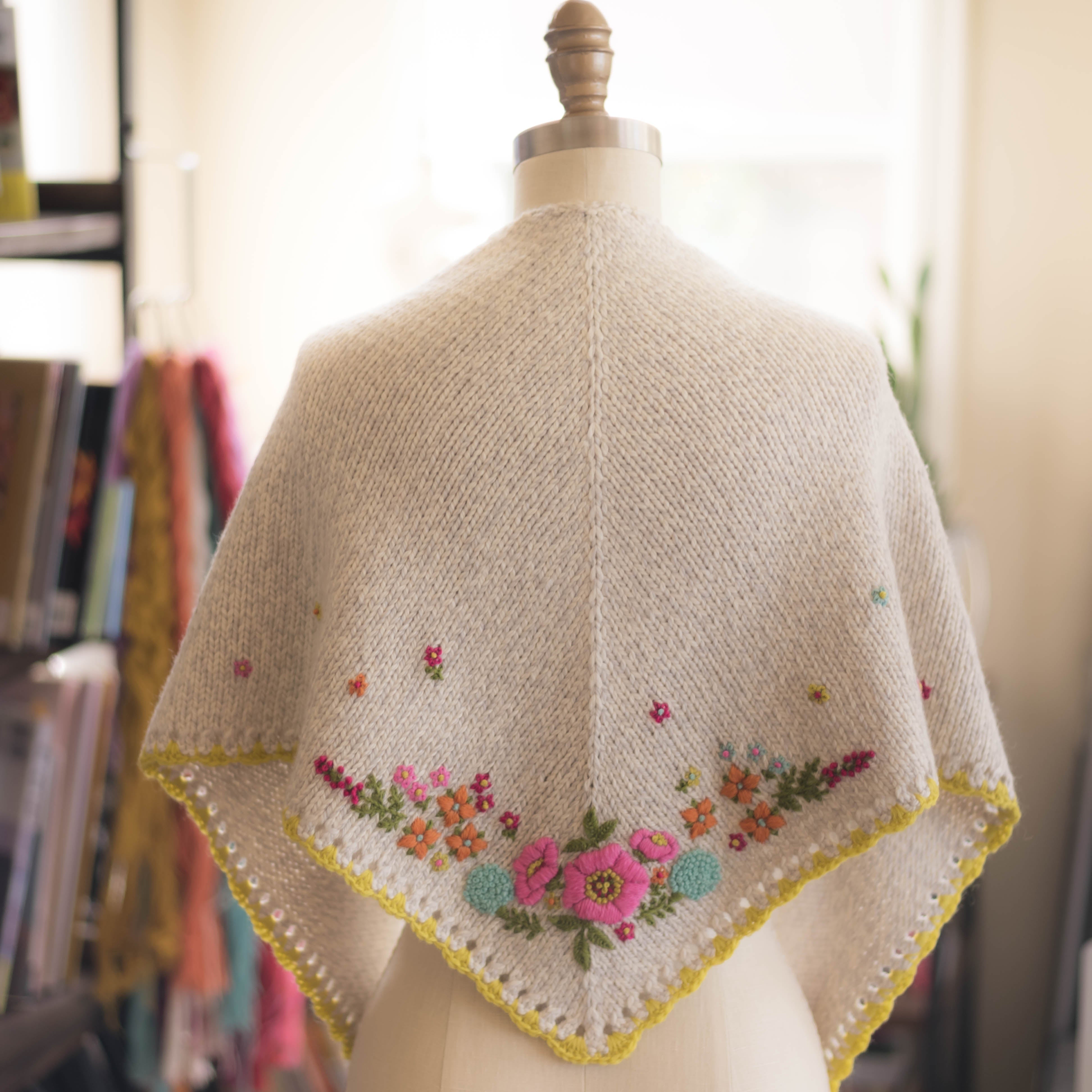 Fleurish Shawlette Knitting Kit and Embroidery Bundle