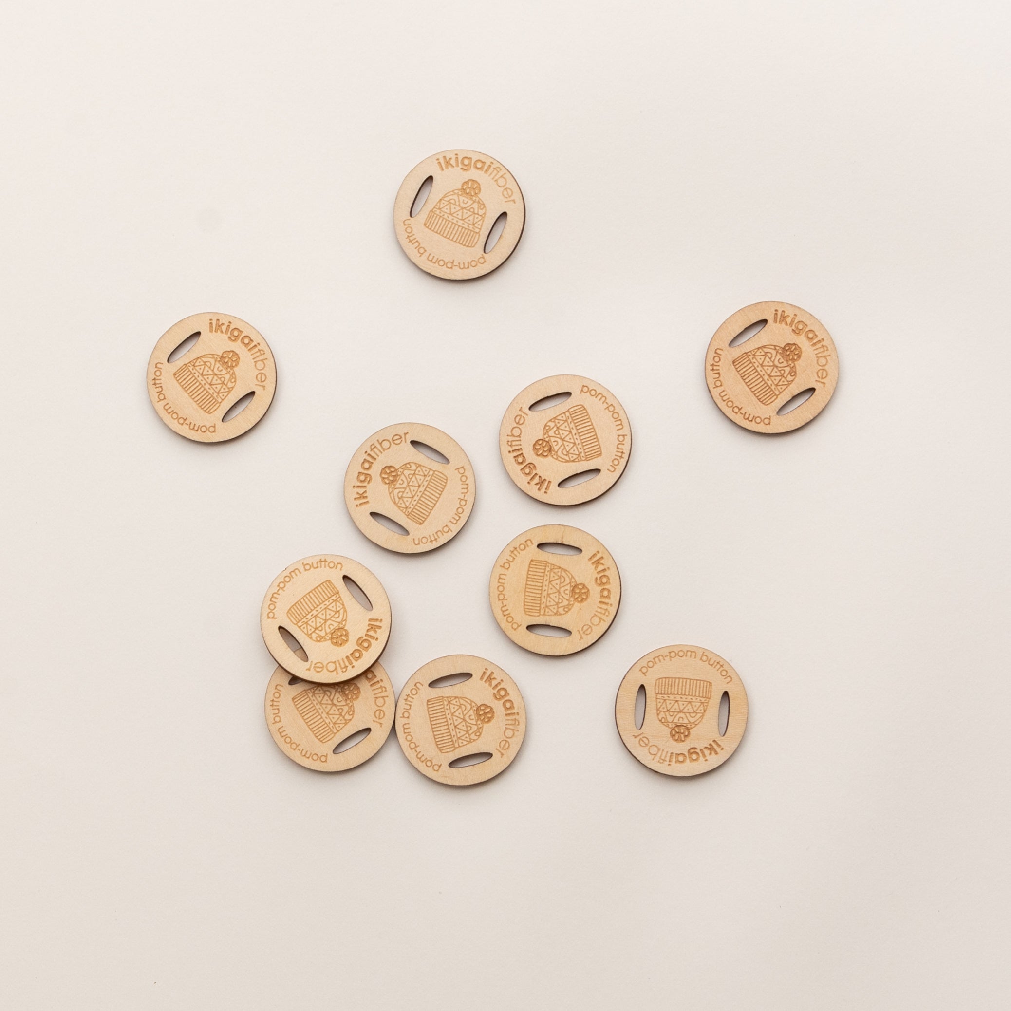 Wholesale Notions: Wood Pom-Pom Buttons (10 pieces)